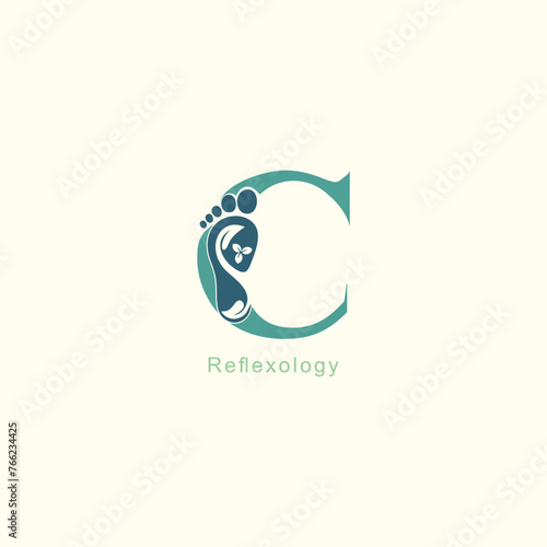 Reflexology logo design with letter and foot clinic unique concept premium vector