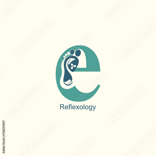 Reflexology logo design with letter and foot clinic unique concept premium vector