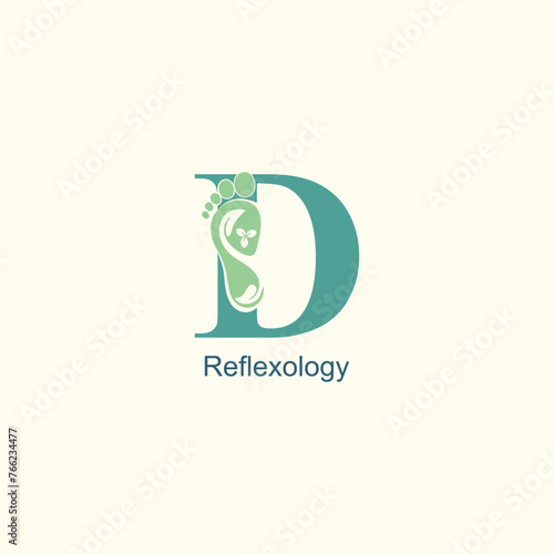 Reflexology logo design with letter and foot clinic unique concept premium vector