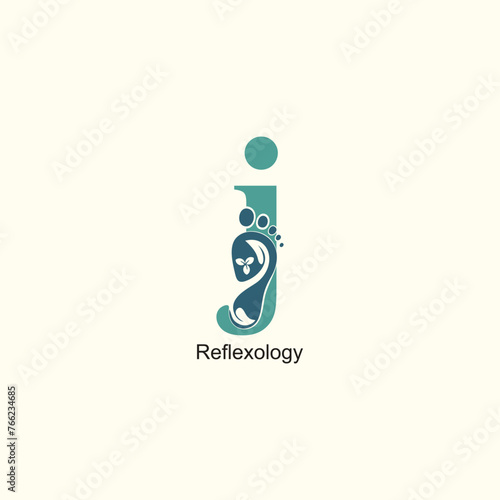 Reflexology logo design with letter and foot clinic unique concept premium vector