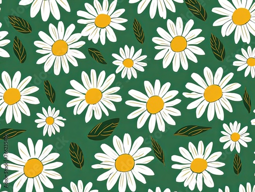 Daisy pattern  hand draw  simple line  green and rose