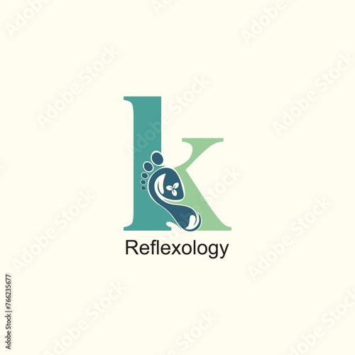 Reflexology logo design with letter and foot clinic unique concept premium vector