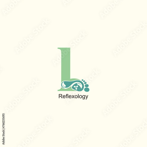 Reflexology logo design with letter and foot clinic unique concept premium vector