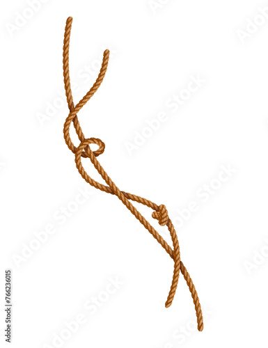 Knotted ropes with tassels and holes. Knot cord curve, rope sailor marine. Curtain tassels, realistic rope elements. Isolated marine twisted loops. Vector illlustration