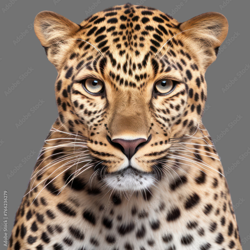 face leopard cheetah sitting front view isolated transparent background. face leopard cheetah sitting front view isolated transparent background.