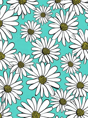 Daisy pattern  hand draw  simple line  green and turquoise