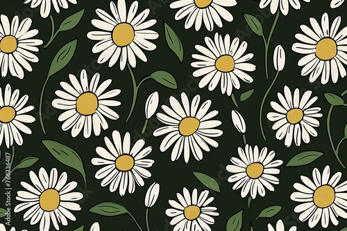 Daisy pattern  hand draw  simple line  green and yellow