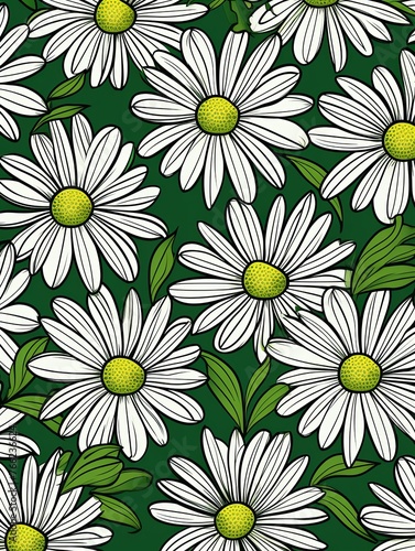 Daisy pattern  hand draw  simple line  green and yellow