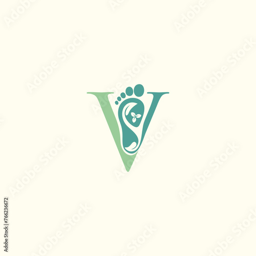 Reflexology logo design with letter and foot clinic unique concept premium vector
