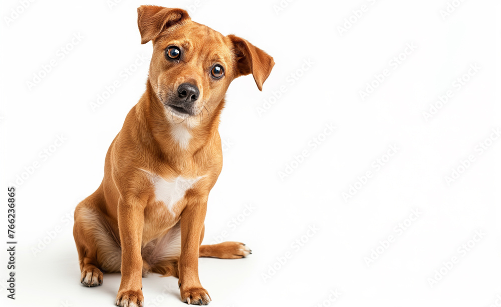 A cute brown puppy with a curious expression sitting on a white background. A cute brown puppy with a curious expression sitting on a white background.