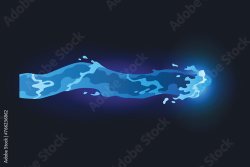 Cartoon laser gun beam. Alien combat weapon rays. Futuristic shot effect. Destructive plasma flow. Bomb blaster attack explosion. Vector game element
