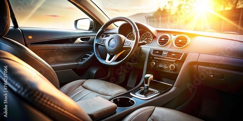 Closeup Photo of Car Interiors in Bright Light - Automotive Concept © bingo