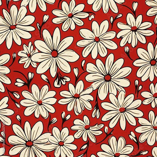 Daisy pattern  hand draw  simple line  red and mauve