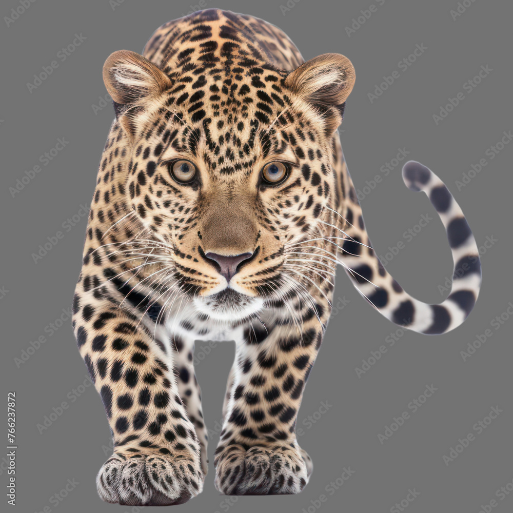 Obraz premium leopard cheetah walk front view isolated on white background.