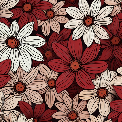 Daisy pattern  hand draw  simple line  red and mauve