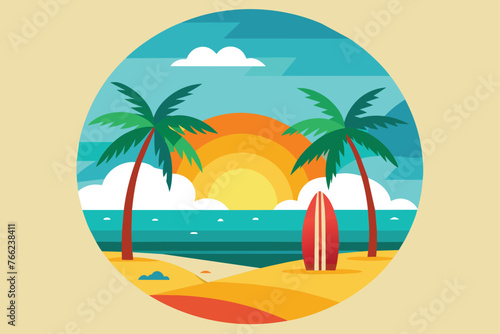 create-a--beach-scene-with-sun-and-sea--one-surfbo .eps