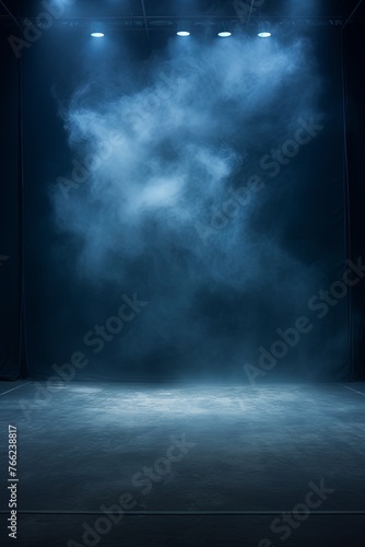 Dark azure background, minimalist stage design style