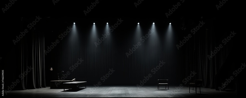Dark black background, minimalist stage design  - obrazy, fototapety, plakaty 