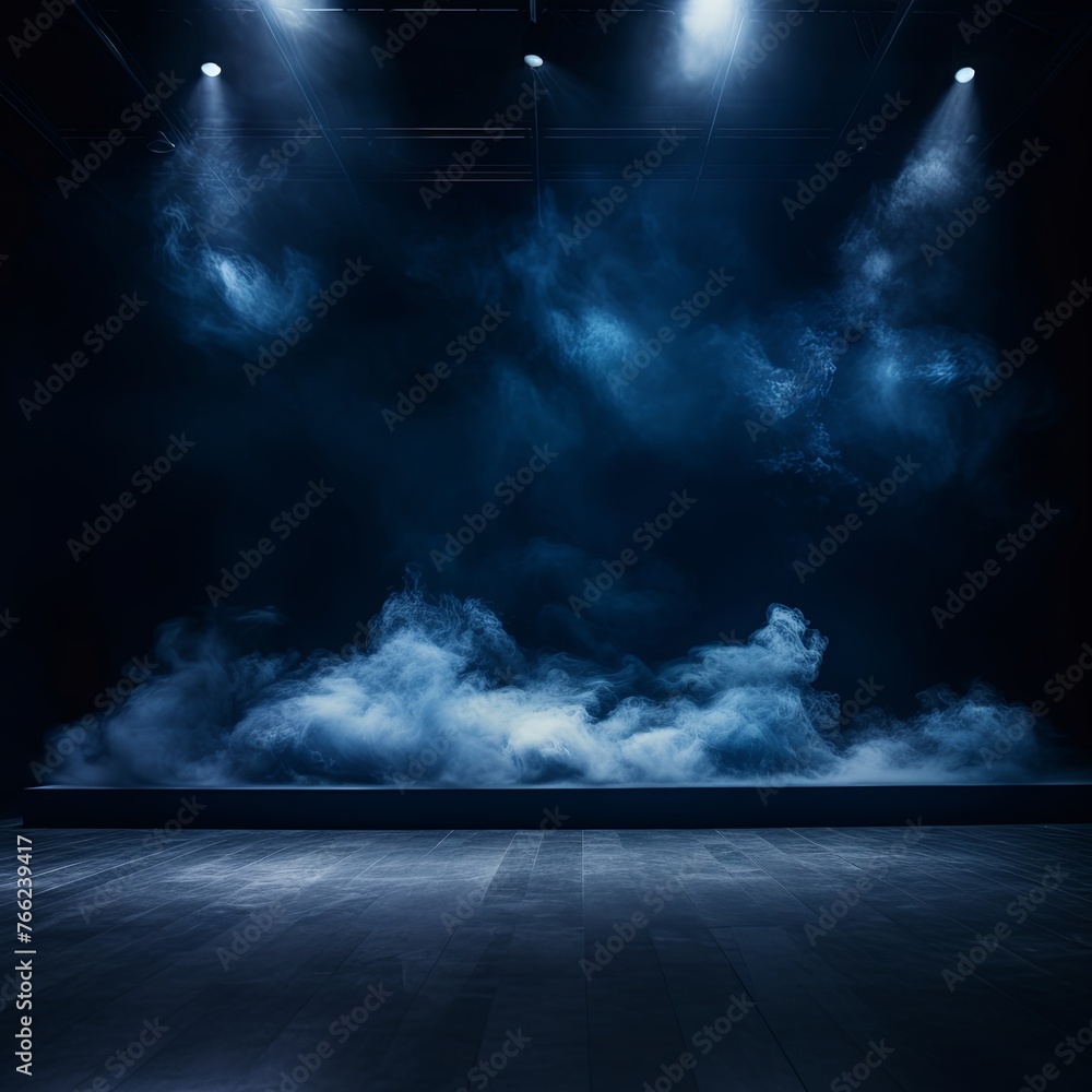 Dark blue background, minimalist stage design style