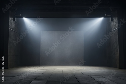 Dark gray background, minimalist stage design style © Celina
