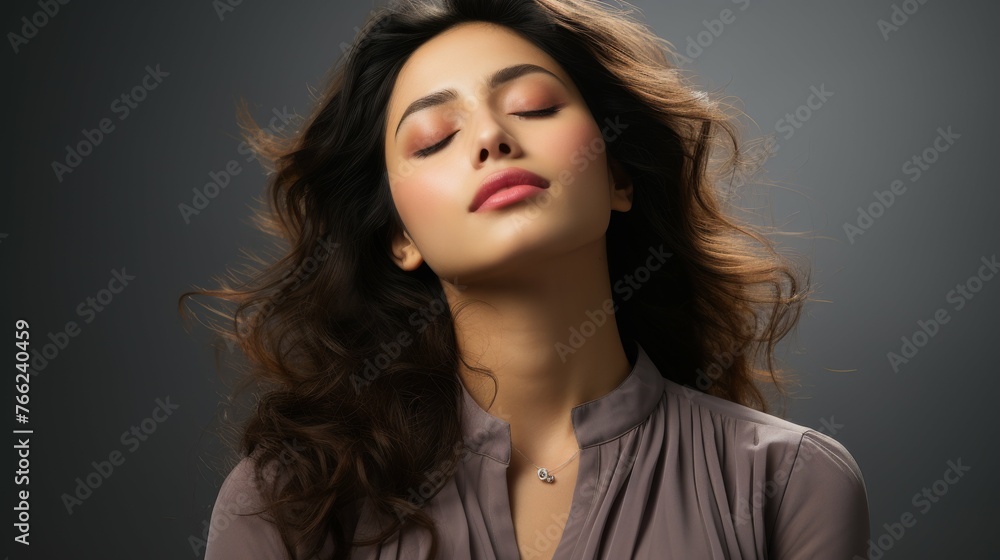 Woman With Eyes Closed, Hair Blowing in Wind Woman With Eyes Closed, Hair Blowing in Wind