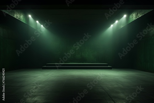 Dark green background, minimalist stage design style