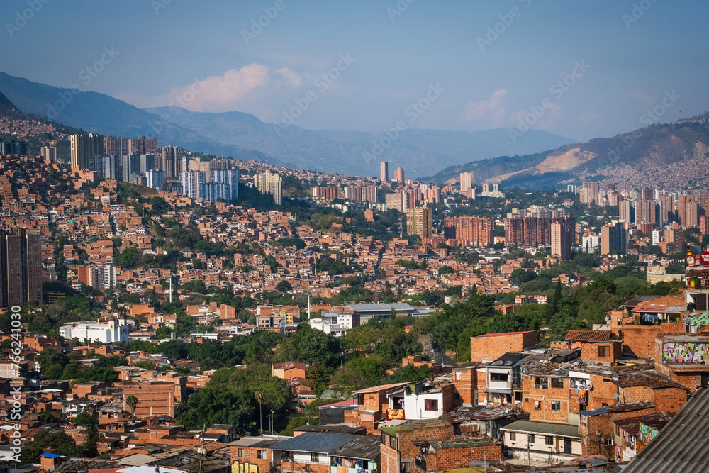 aerial panoramic cityscape skyline Medellin city Colombia 