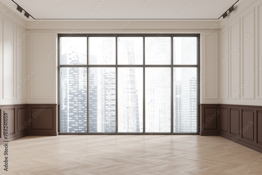 Obraz premium White and brown empty room interior with window