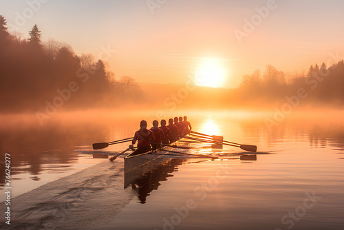 Artistic Depiction of Unity: Retro Art of Rowing Teams in Synchronized Effort  © Philipp
