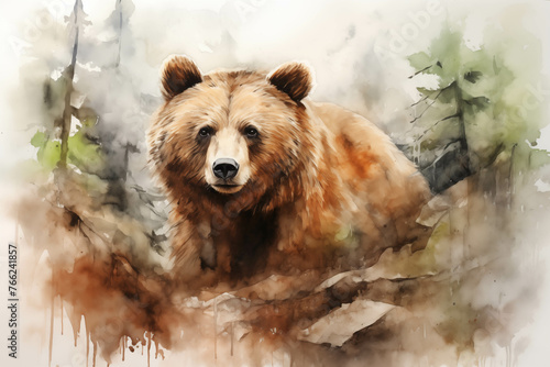 Watercolor painting of a brown bear.