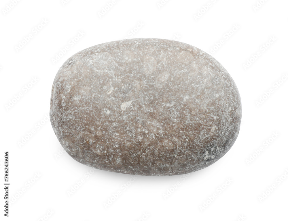 One grey stone isolated on white, top view One grey stone isolated on white, top view