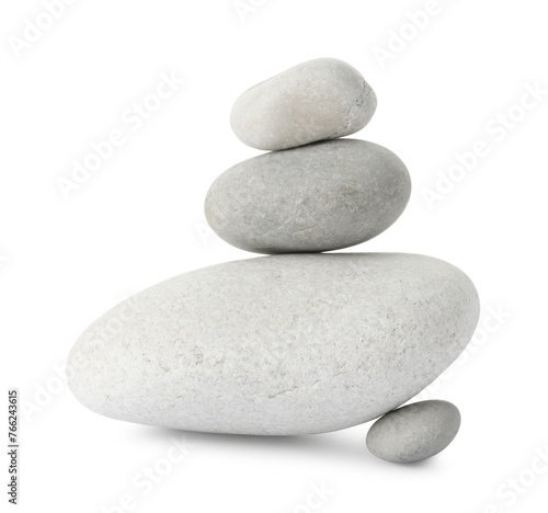 Stack of different stones isolated on white