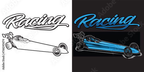 Outline and painted racing car. Isolated in black background, for t-shirt design, print and for business purposes.