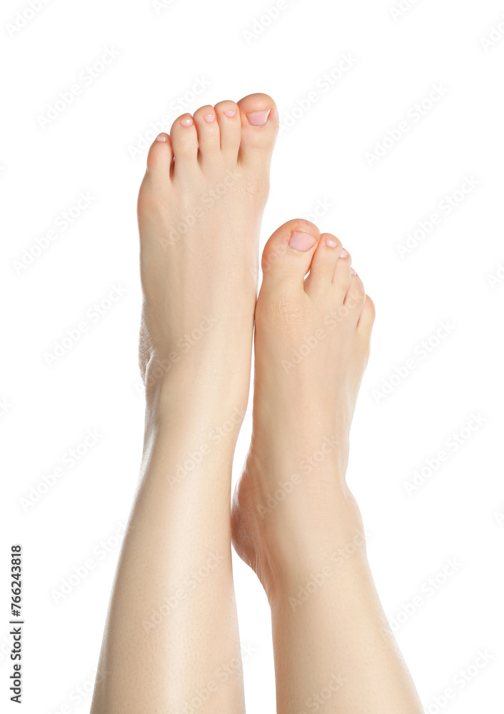 Woman with beautiful legs isolated on white, closeup Woman with beautiful legs isolated on white, closeup