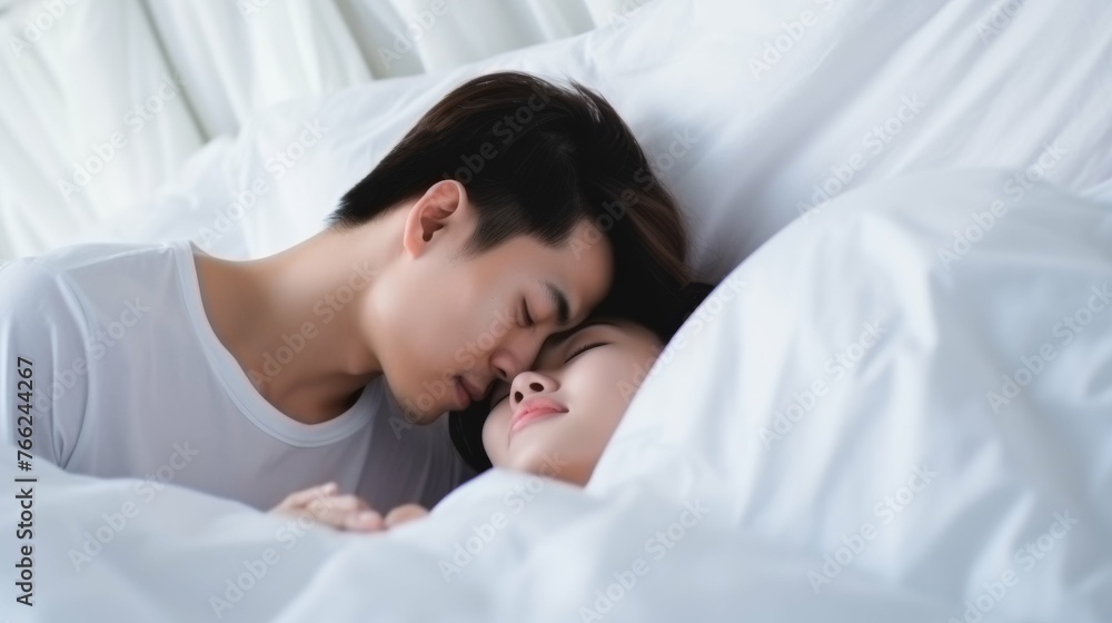 Man and Woman Laying Together in Bed Man and Woman Laying Together in Bed