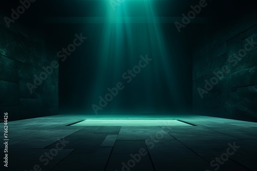 Dark turquoise background, minimalist stage design style © Celina