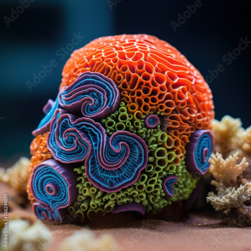 Immerse yourself in the wonders of the ocean with this captivating image of a brain coral and its colorful inhabitants. AI generative