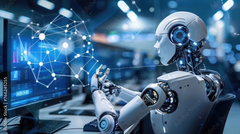 Artificial intelligence Machine Learning Business Internet Technology Concept. - obrazy, fototapety, plakaty 