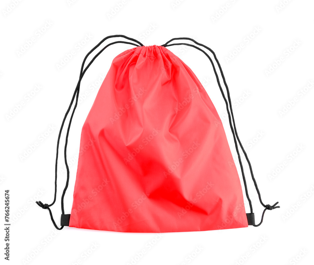 One red drawstring bag isolated on white