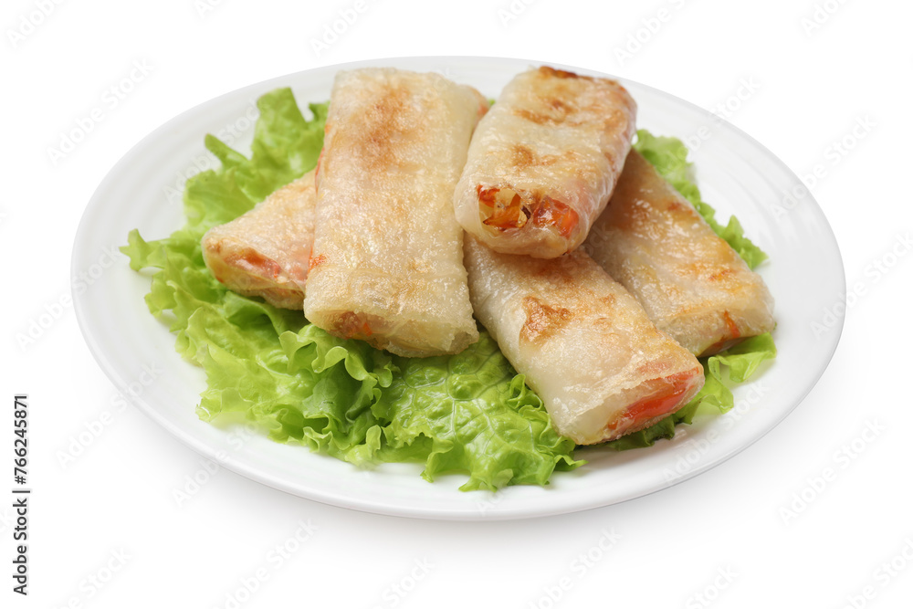Delicious fried spring rolls isolated on white