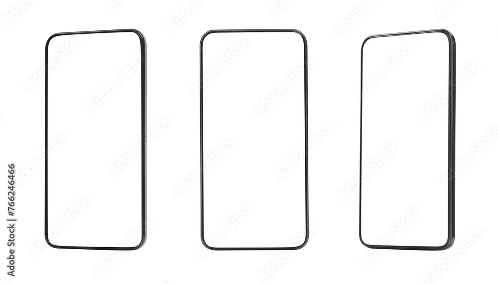 Smartphones with blank screens isolated on white, collage. Mockup for design Smartphones with blank screens isolated on white, collage. Mockup for design