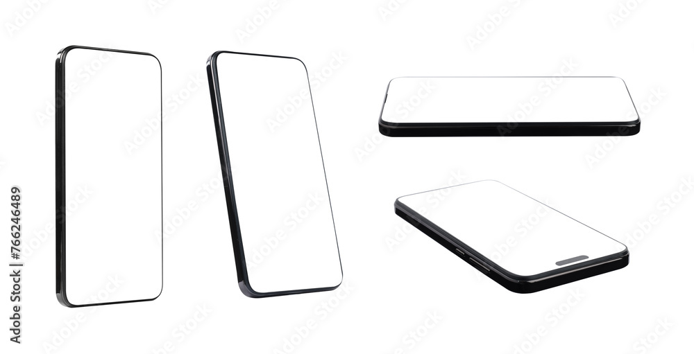 Smartphones with blank screens isolated on white, collage. Mockup for design Smartphones with blank screens isolated on white, collage. Mockup for design