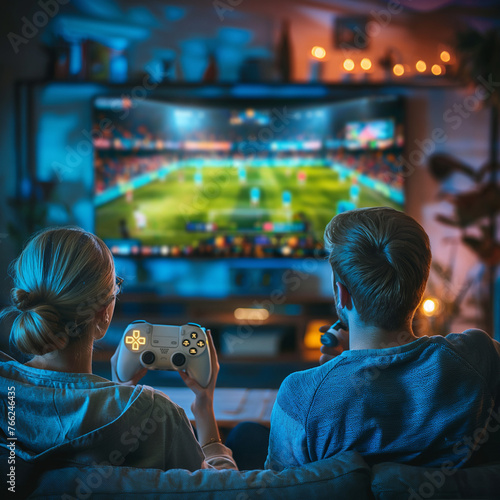 couple playing games on tv