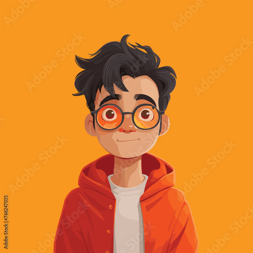 A casual, trendy character  at orange hoodie stands relaxed