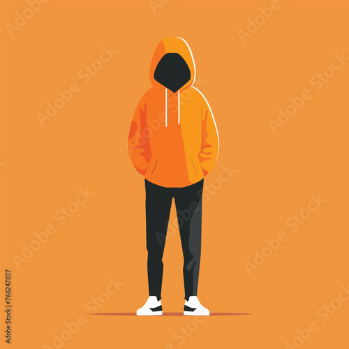 A casual, trendy character  at orange hoodie stands relaxed