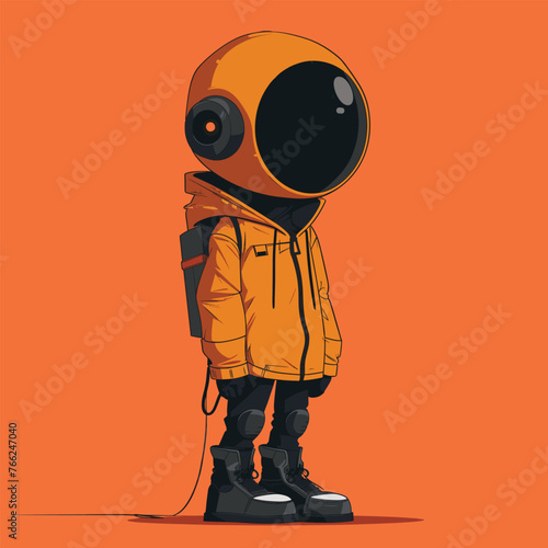 A casual, trendy character  at orange hoodie stands relaxed
