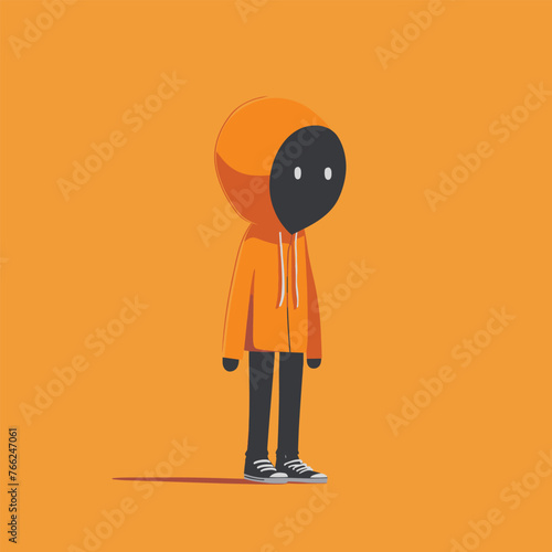 A casual, trendy character  at orange hoodie stands relaxed