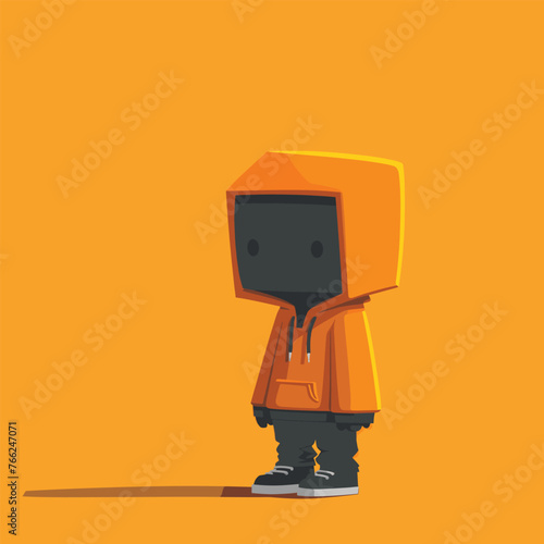 A casual, trendy character at orange hoodie stands relaxed