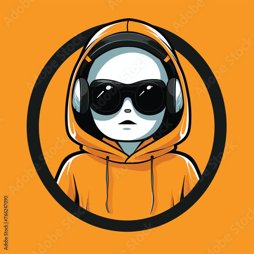 A casual, trendy character  at orange hoodie stands relaxed
