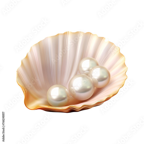 Pearl in shell isolated on white background